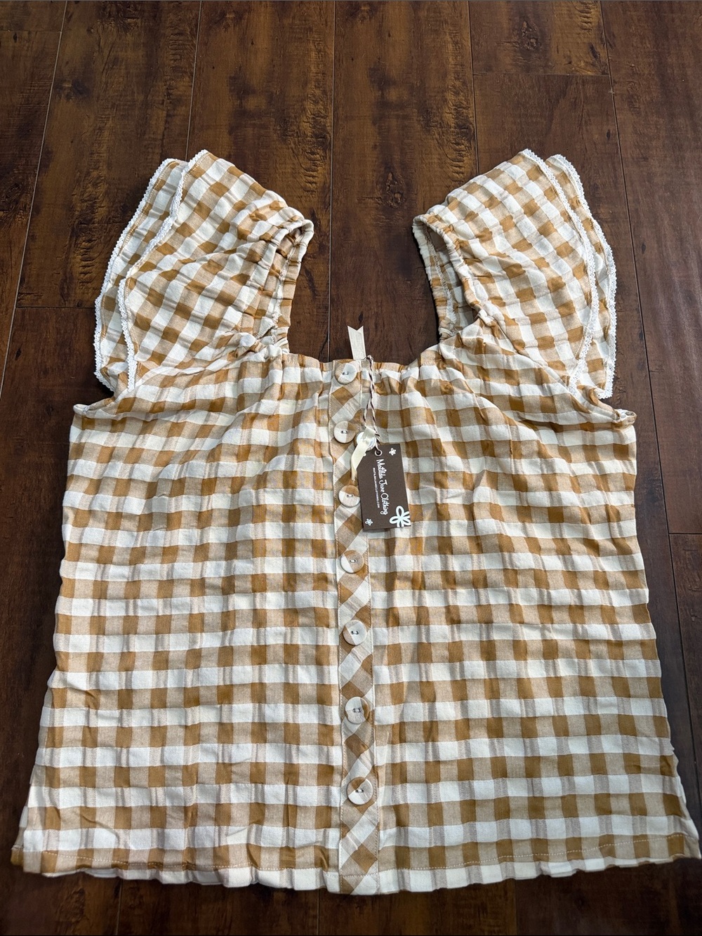 Matilda Jane Tan and White Gingham Button-Front Top